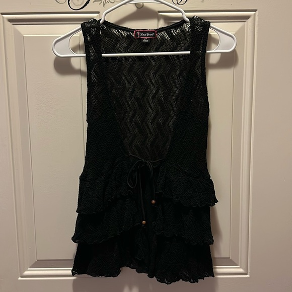 Love Scene women’s  black cotton tie front vest / Size S/P / Aa-32 - Picture 1 of 7